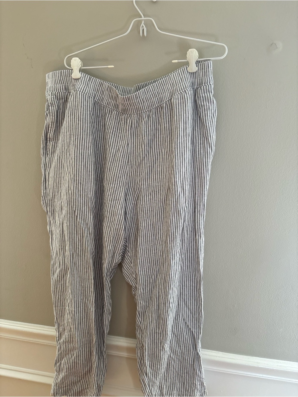 Men's Striped Linen-Blend Casual Pants - Gray/White
